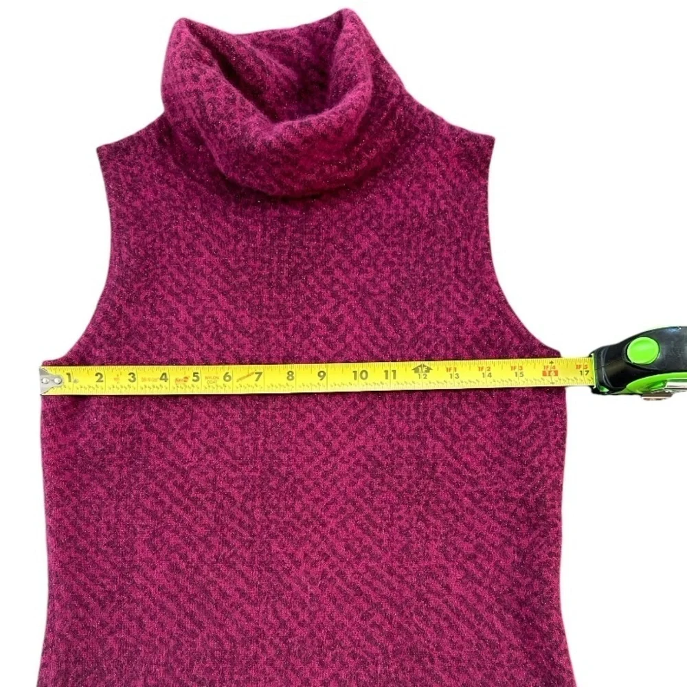 Magenta Lambs Wool Angora Sleeveless Turtleneck Sweater Purple Shimmer Size S - Picture 5 of 14